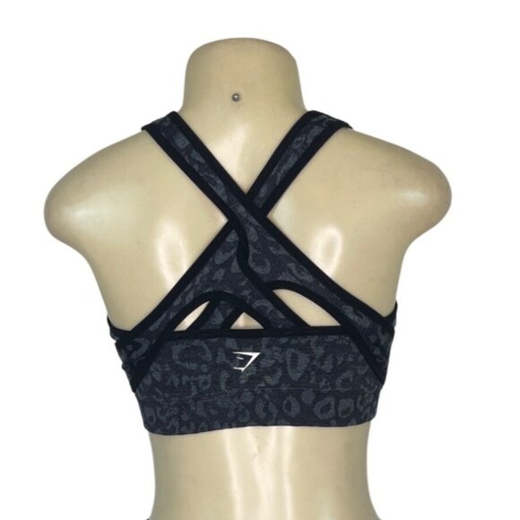 Gymshark Womens Black Leopard Print Crossback Sports Bra S - Picture 3 of 7